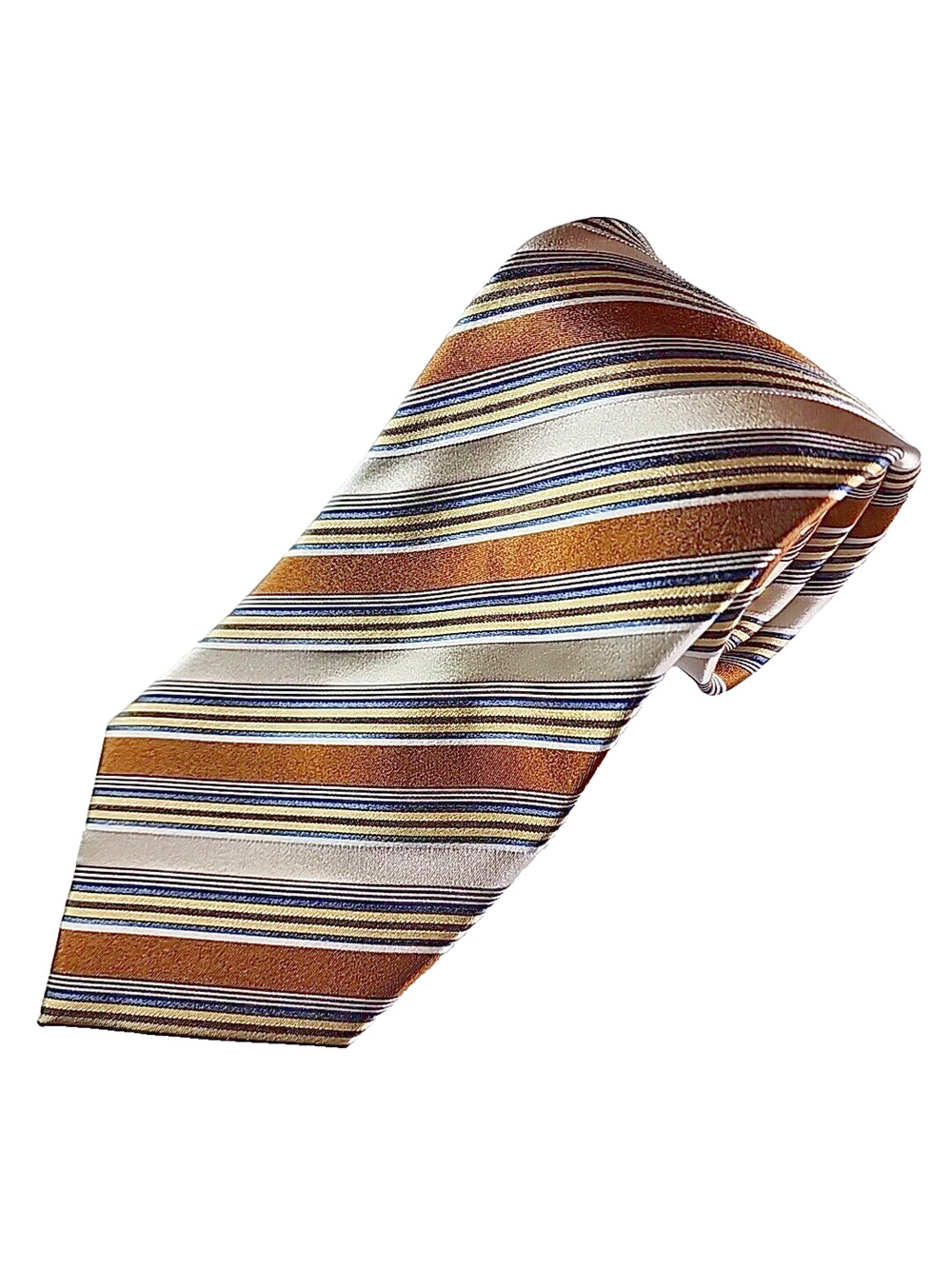 Geoffery Beene Gold-Blue-Yellow Stripes Silk Tie Necktie - Like New